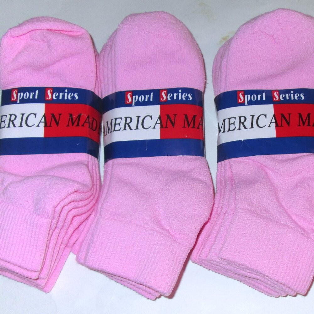 12 Pairs Womens 80% Cotton Blend Pink Ankle Socks USA Made